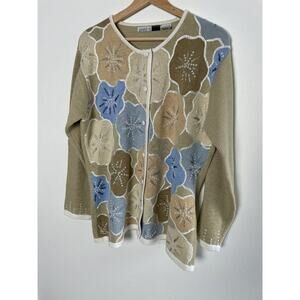 Cardigan Sweater Womens Large Floral Design Beaded Jamie S